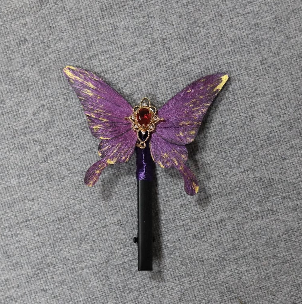 [Cocoon-Break] Unique Design-Velvet Flower Brooch Soft Hairpin 100% Mulberry Silk Purple Butterfly