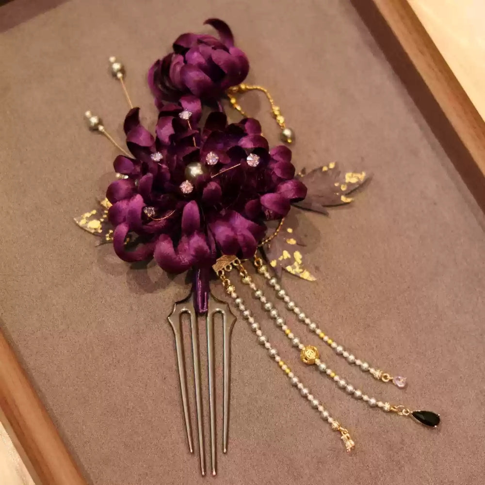 Unique Design-Velvet Flower Brooch Soft Hairpin 100% Mulberry Silk Purple