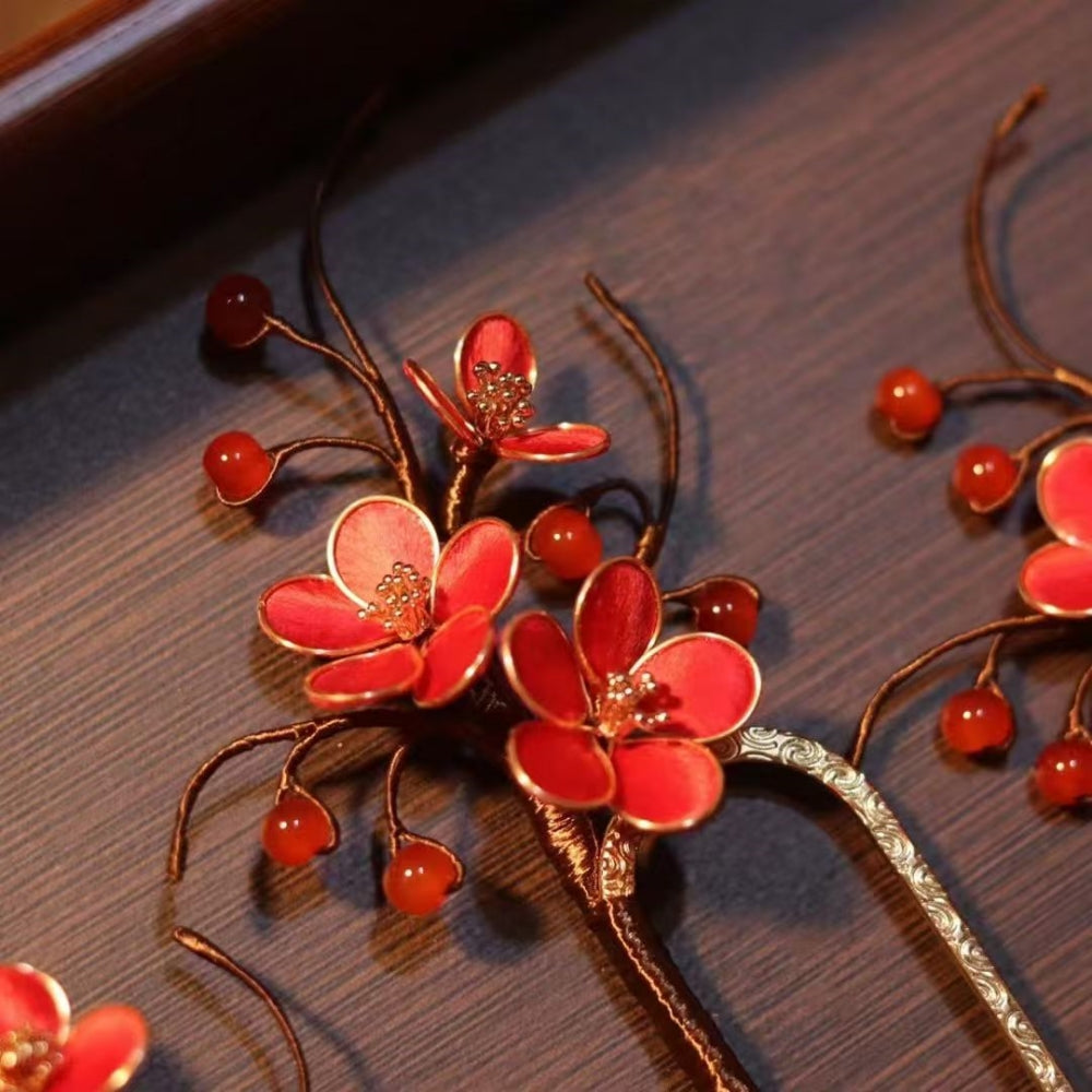 Unique Design-Velvet Flower Hairpin 100% Mulberry Silk Plum Blossom