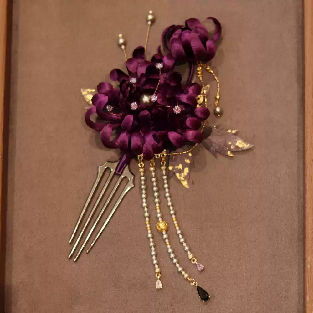 Unique Design-Velvet Flower Brooch Soft Hairpin 100% Mulberry Silk Purple