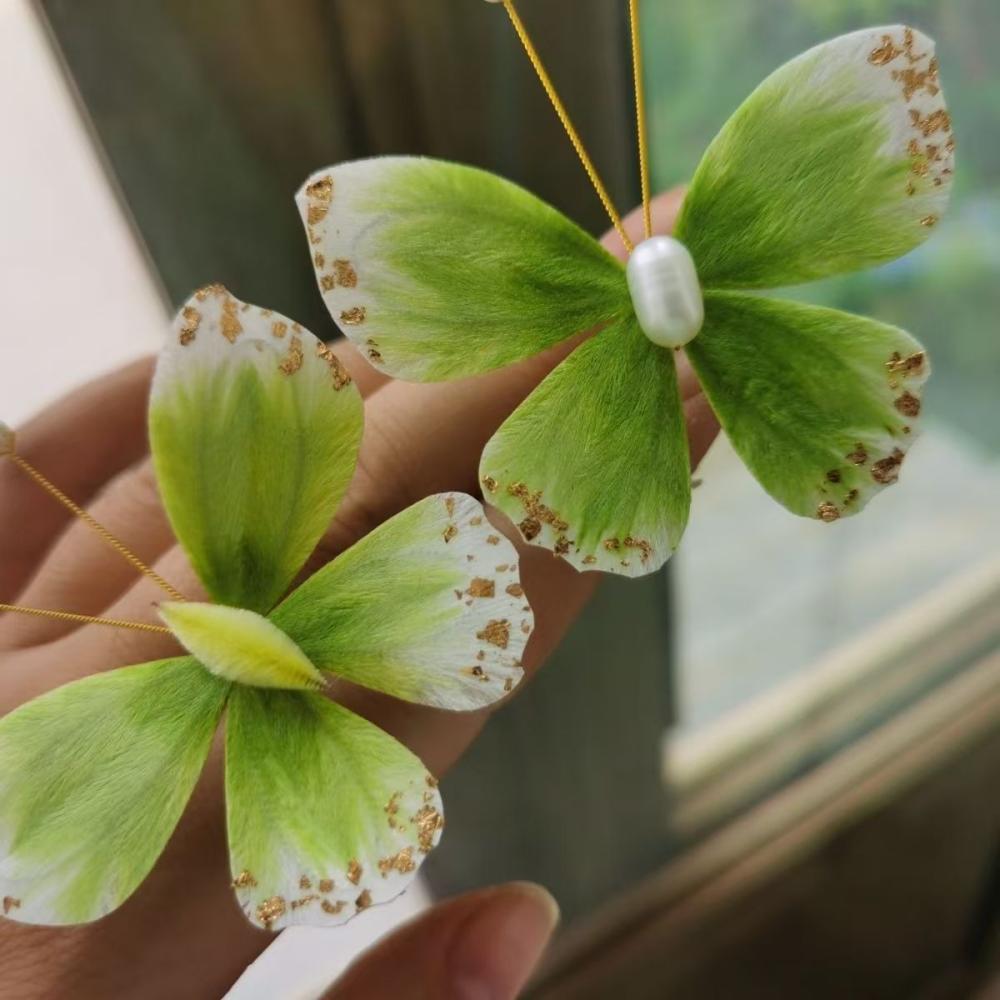 Unique Design-Velvet Flower Hairpin Soft Hairpin Brooch 100% Mulberry Silk Butterfly