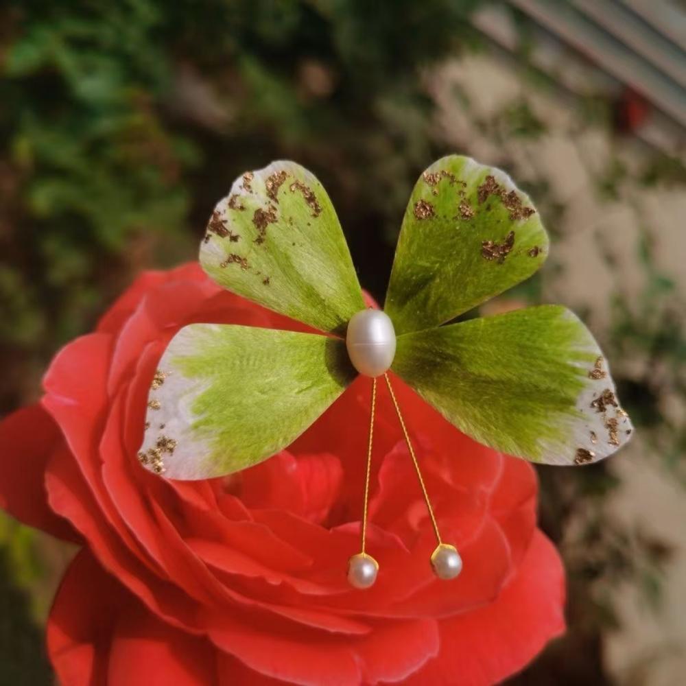 Unique Design-Velvet Flower Hairpin Soft Hairpin Brooch 100% Mulberry Silk Butterfly
