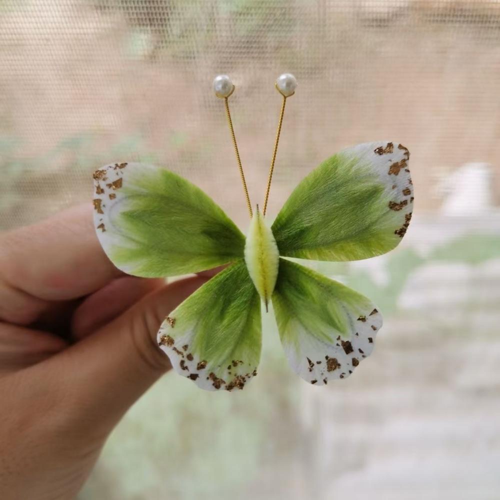 Unique Design-Velvet Flower Hairpin Soft Hairpin Brooch 100% Mulberry Silk Butterfly