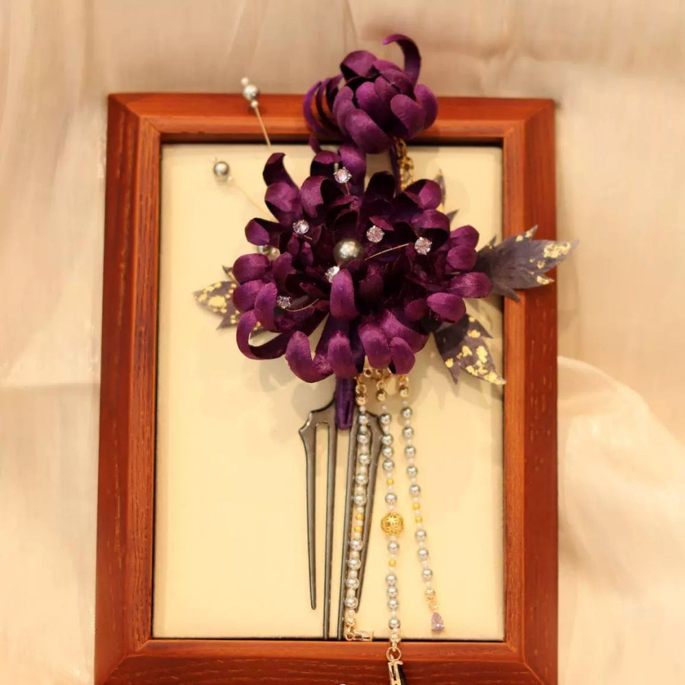 Unique Design-Velvet Flower Brooch Soft Hairpin 100% Mulberry Silk Purple