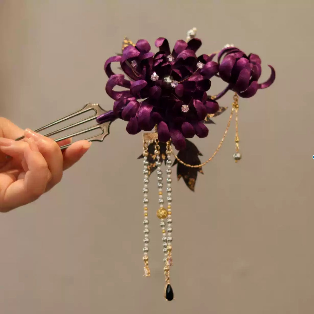 Unique Design-Velvet Flower Brooch Soft Hairpin 100% Mulberry Silk Purple