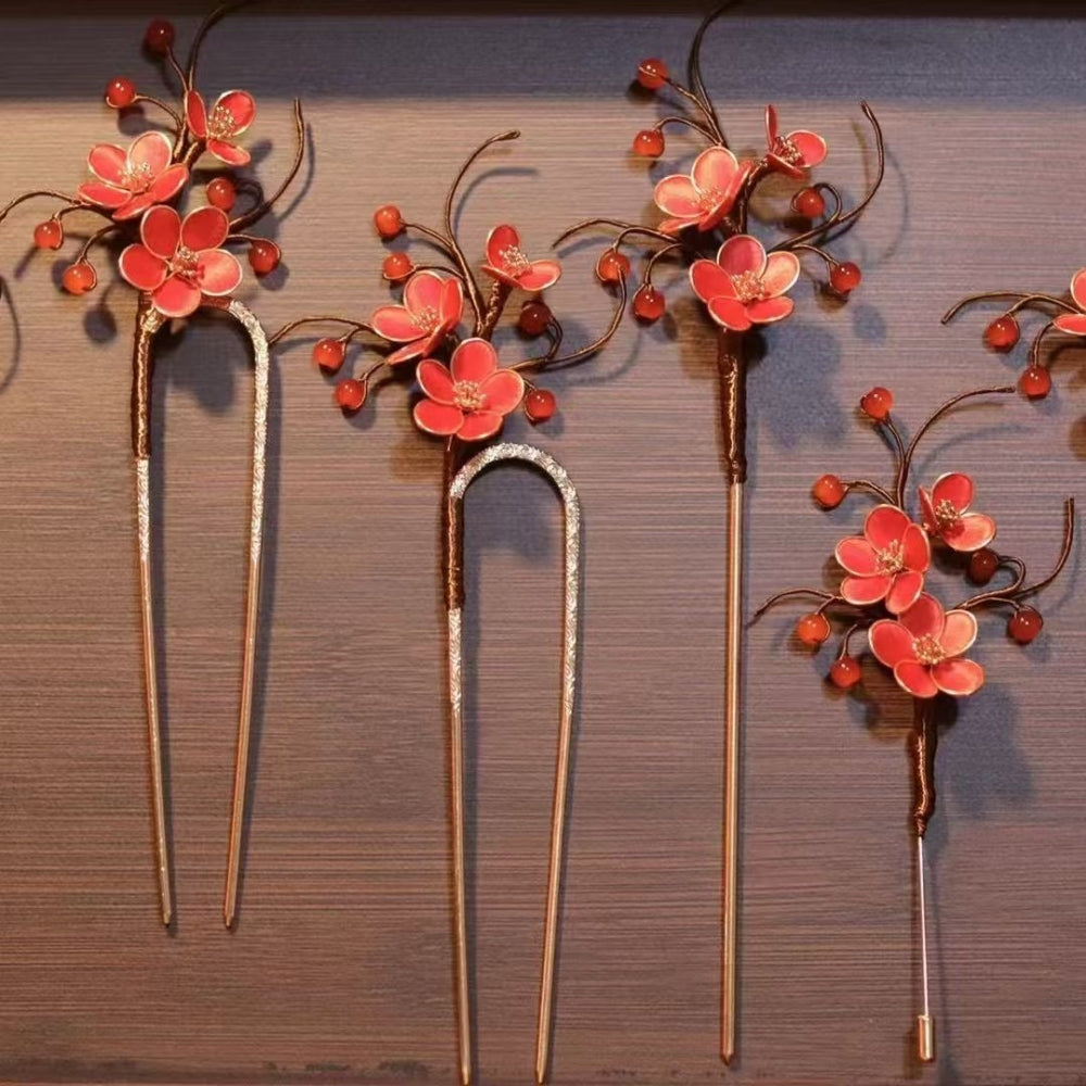 Unique Design-Velvet Flower Hairpin 100% Mulberry Silk Plum Blossom