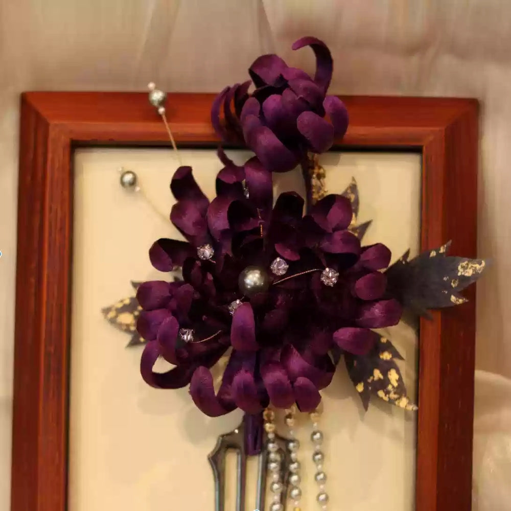 Unique Design-Velvet Flower Brooch Soft Hairpin 100% Mulberry Silk Purple