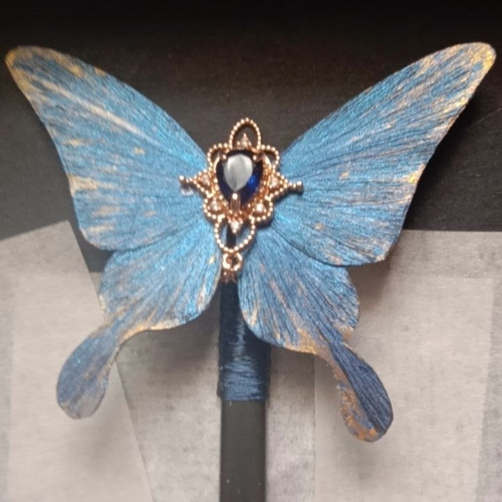 Cocoon-Break Unique Design-Velvet Flower Brooch Soft Hairpin 100% Mulberry Silk Blue Butterfly