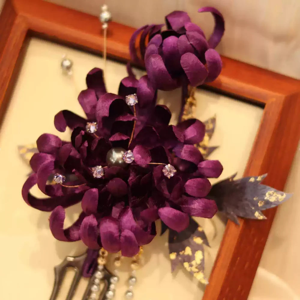 Unique Design-Velvet Flower Brooch Soft Hairpin 100% Mulberry Silk Purple
