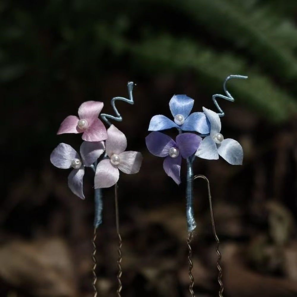 Unique Design-Velvet Flower Hairpin Soft Hairpin Brooch 100% Mulberry Silk Hydrangea