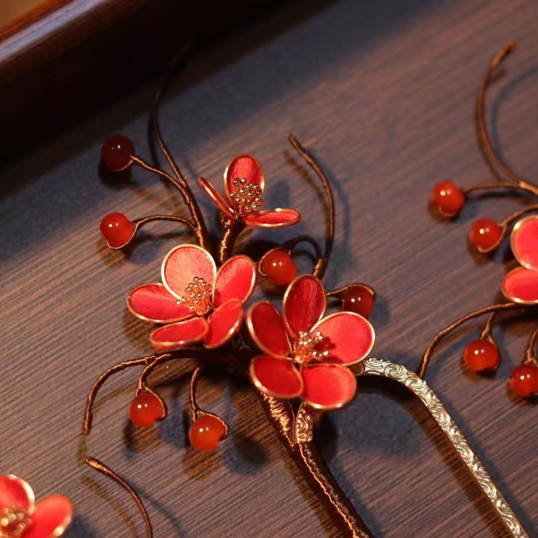 Unique Design-Velvet Flower Hairpin 100% Mulberry Silk Plum Blossom