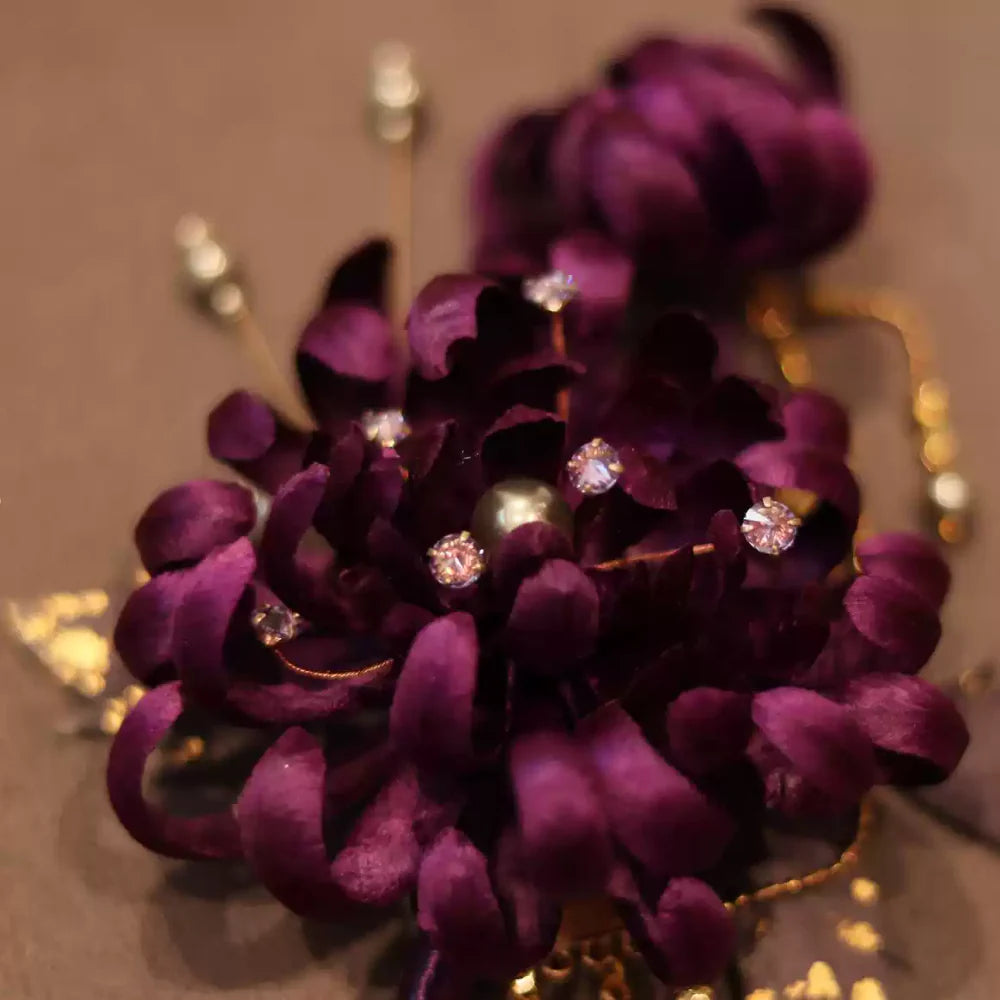 Unique Design-Velvet Flower Brooch Soft Hairpin 100% Mulberry Silk Purple