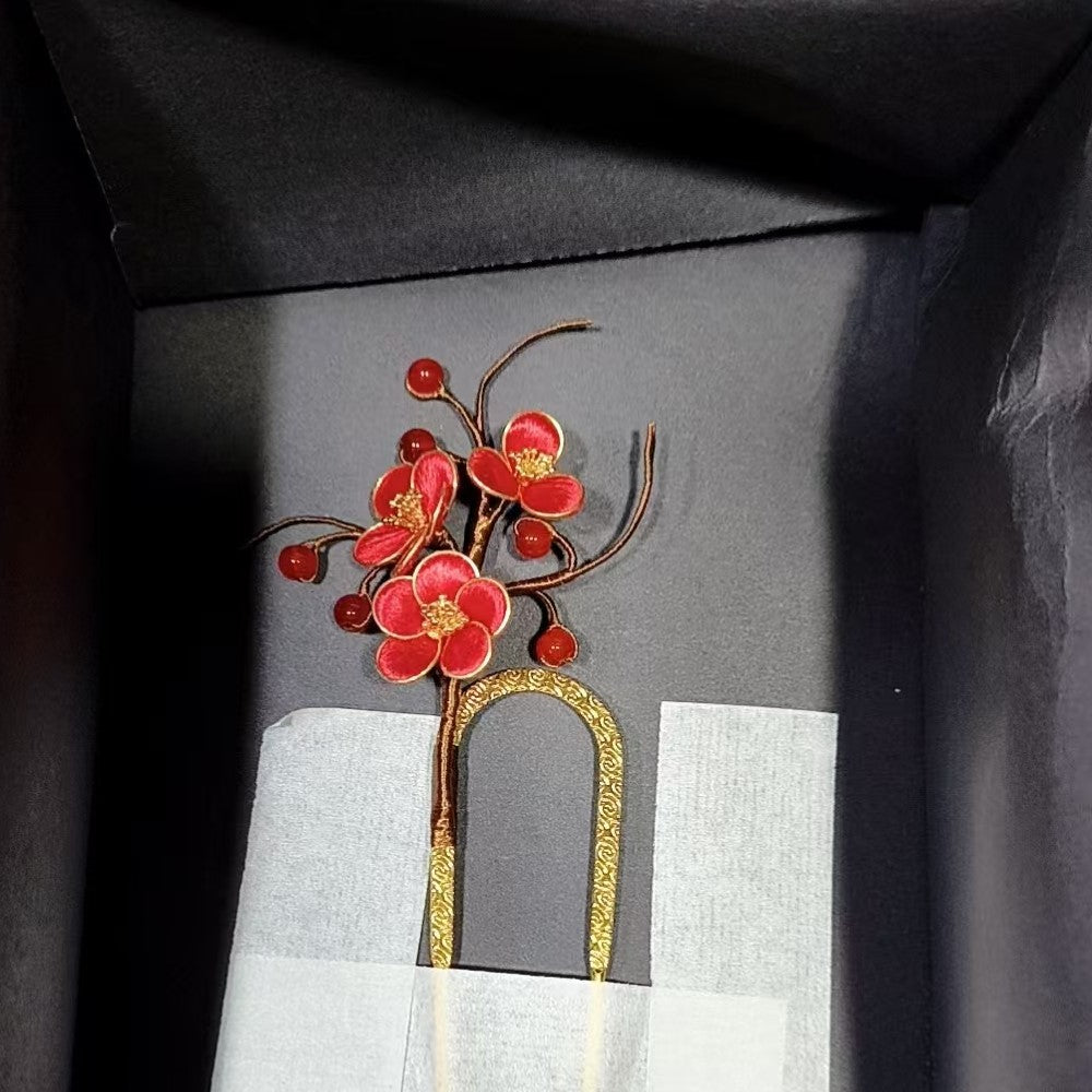 Unique Design-Velvet Flower Hairpin 100% Mulberry Silk Plum Blossom