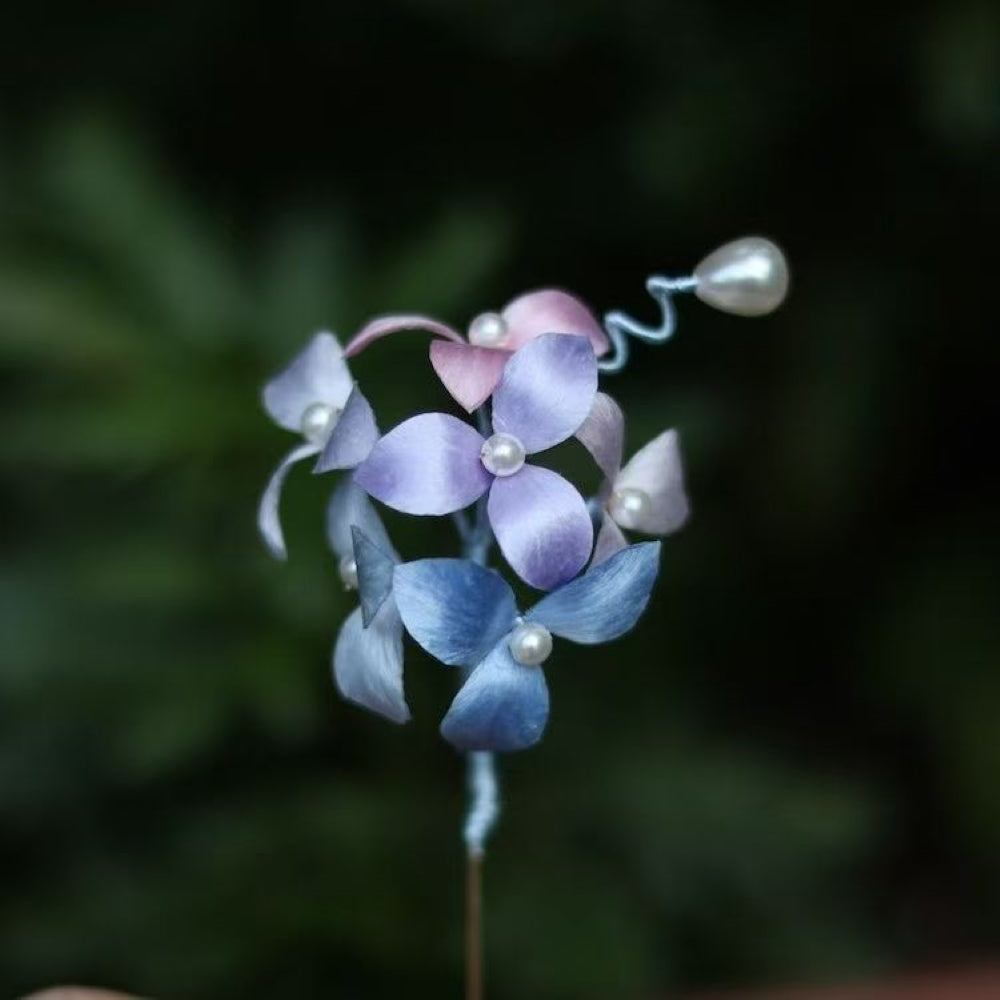 Unique Design-Velvet Flower Hairpin Soft Hairpin Brooch 100% Mulberry Silk Hydrangea