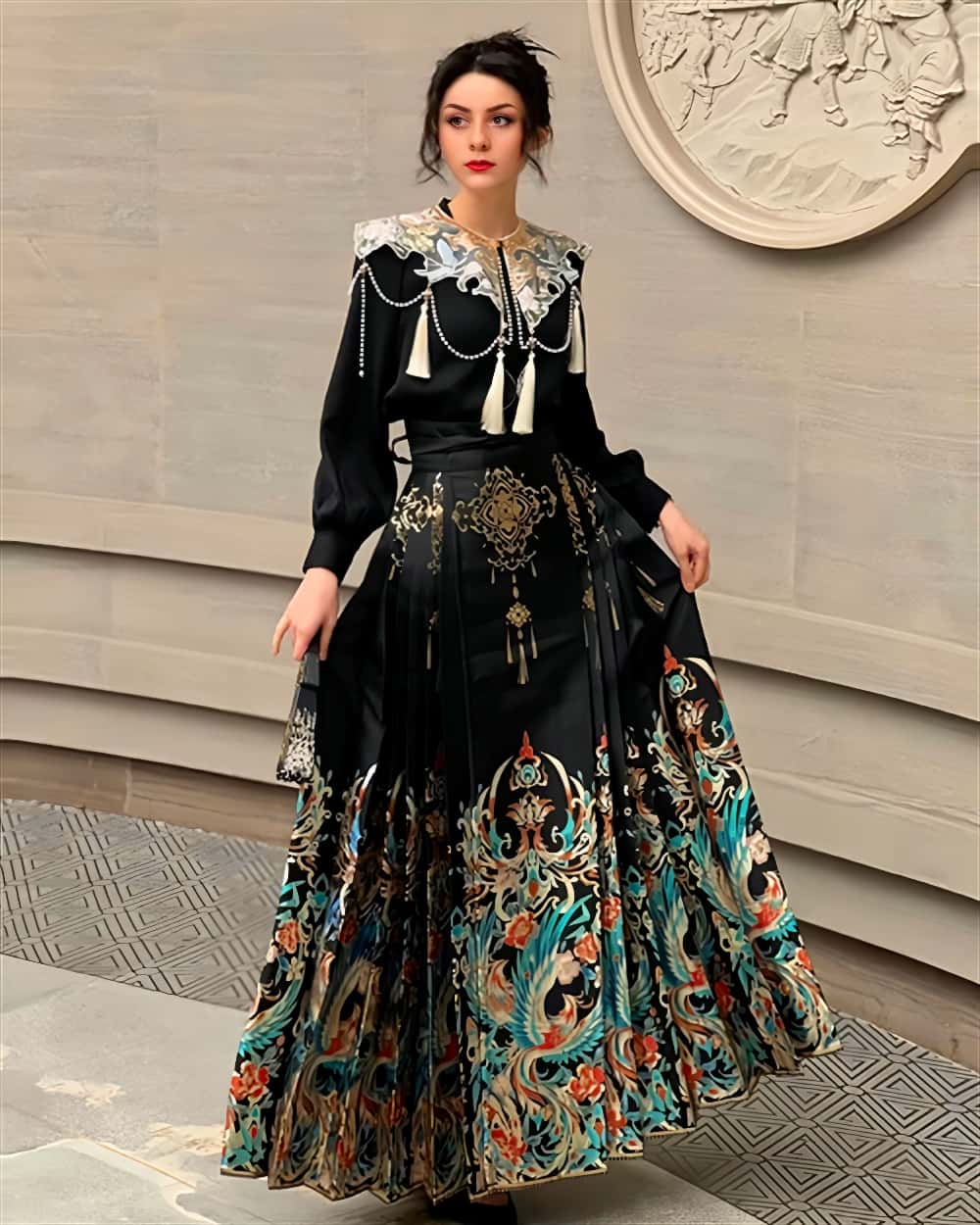 Mamianqun Cheongsam Skirt Chic Hand Embroidered Elegance Versatility Vintage-Inspired Timeless Elegance
