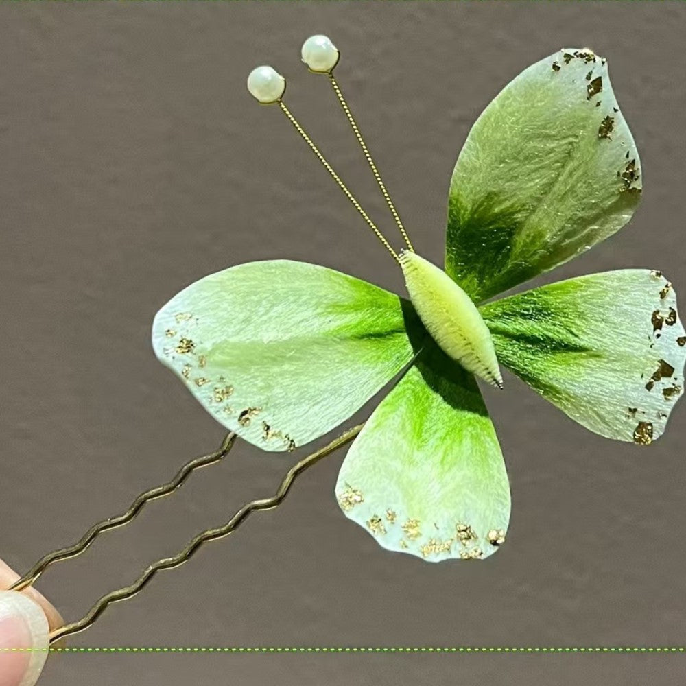 Unique Design-Velvet Flower Hairpin Soft Hairpin Brooch 100% Mulberry Silk Butterfly